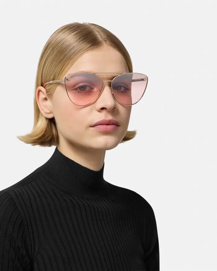 Sunglasses Women Versace Tubular Greca CatEye Sunglasses Pink