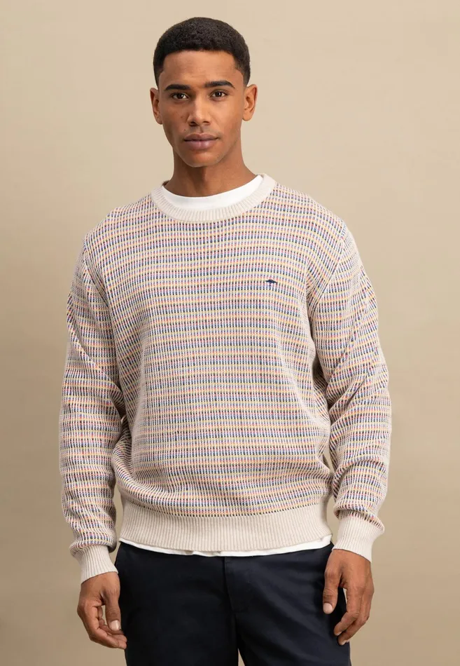 Sweater Men FYNCHHATTON Cotton Knitting Sweater With Stripes New Offwhite