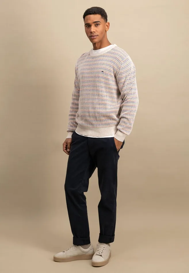 Sweater Men FYNCHHATTON Cotton Knitting Sweater With Stripes New Offwhite