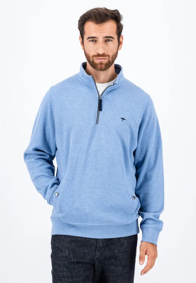 Sweater Men FYNCHHATTON Cotton Sweater With A Troyer Collar Cloud Bluenavy