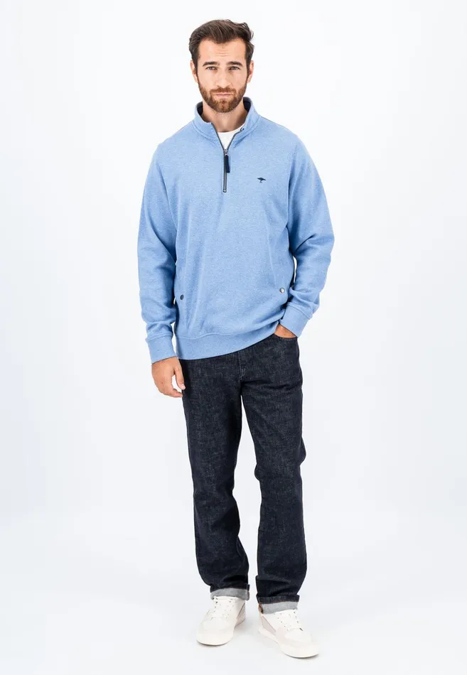 Sweater Men FYNCHHATTON Cotton Sweater With A Troyer Collar Cloud Bluenavy