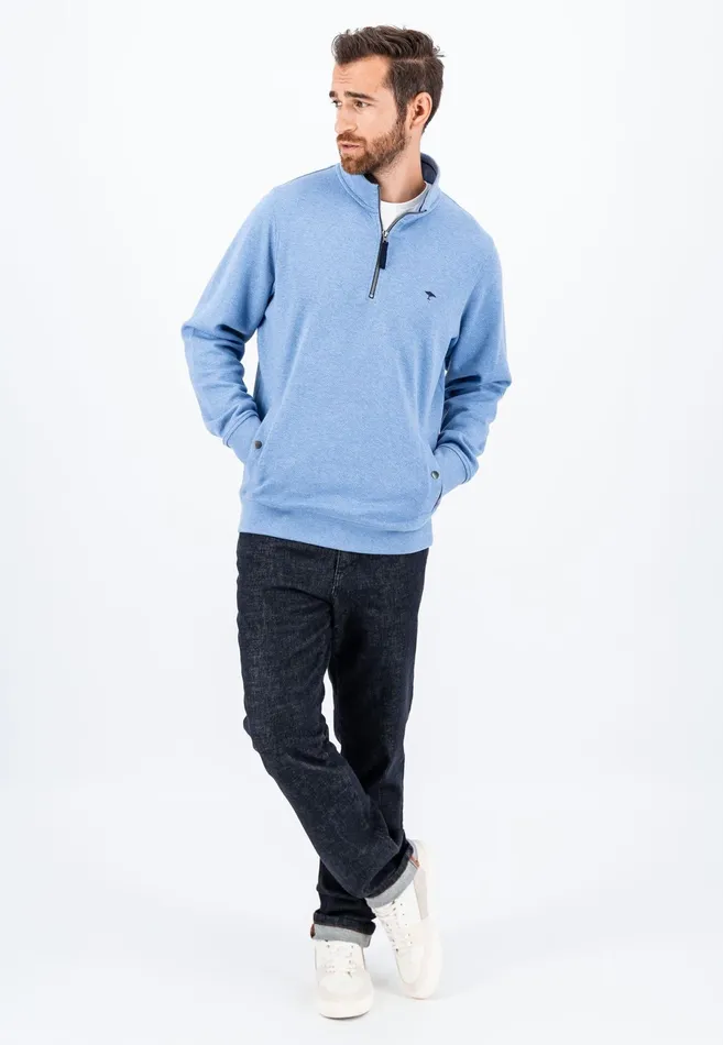 Sweater Men FYNCHHATTON Cotton Sweater With A Troyer Collar Cloud Bluenavy