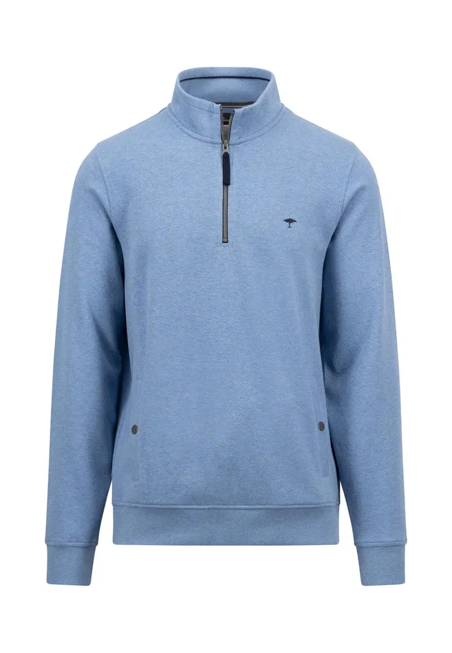 Sweater Men FYNCHHATTON Cotton Sweater With A Troyer Collar Cloud Bluenavy