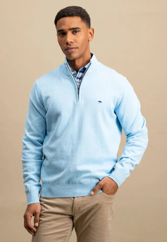 Sweater Men FYNCHHATTON Knitting Sweater With A Troyer Collar Poppy Redstrong Bluesummer Breezesplashy Oceanturf Greenmalagajade