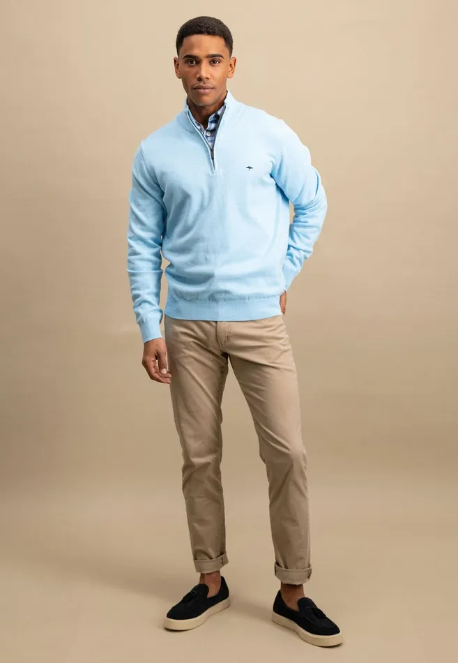 Sweater Men FYNCHHATTON Knitting Sweater With A Troyer Collar Poppy Redstrong Bluesummer Breezesplashy Oceanturf Greenmalagajade