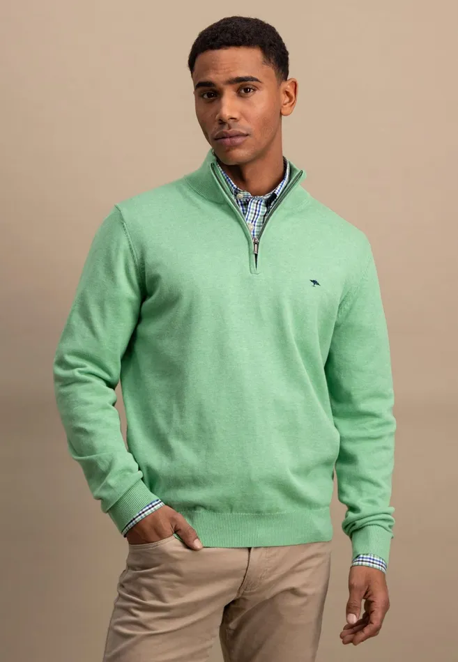 Sweater Men FYNCHHATTON Knitting Sweater With A Troyer Collar Poppy Redstrong Bluesummer Breezesplashy Oceanturf Greenmalagajade