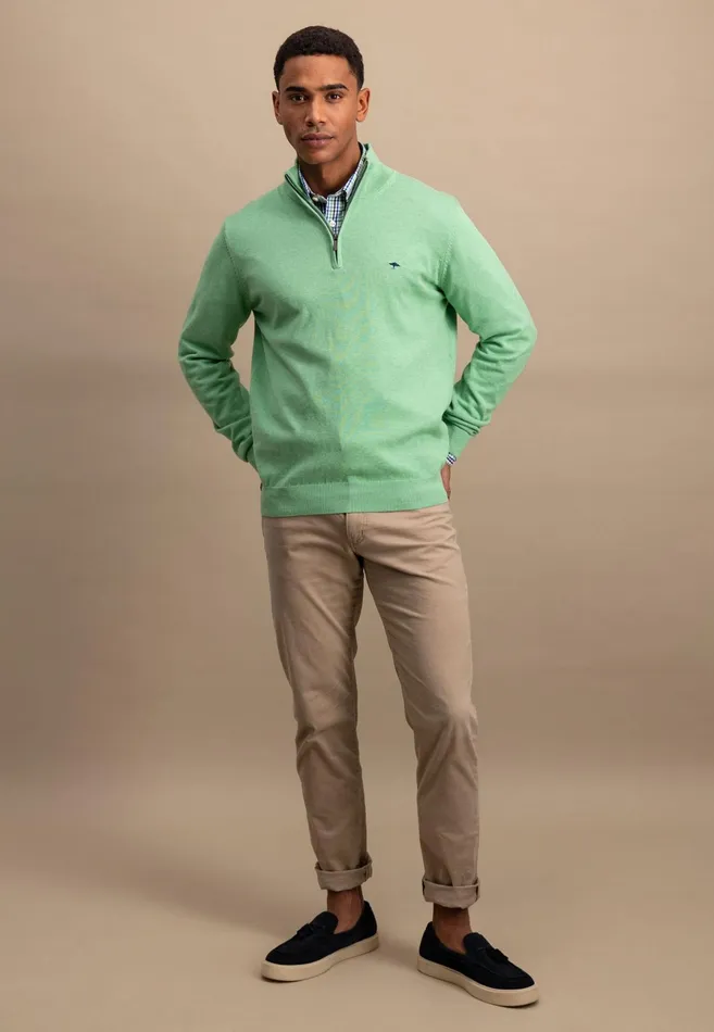 Sweater Men FYNCHHATTON Knitting Sweater With A Troyer Collar Poppy Redstrong Bluesummer Breezesplashy Oceanturf Greenmalagajade