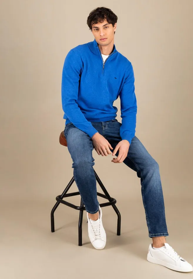 Sweater Men FYNCHHATTON Knitting Sweater With A Troyer Collar Poppy Redstrong Bluesummer Breezesplashy Oceanturf Greenmalagajade