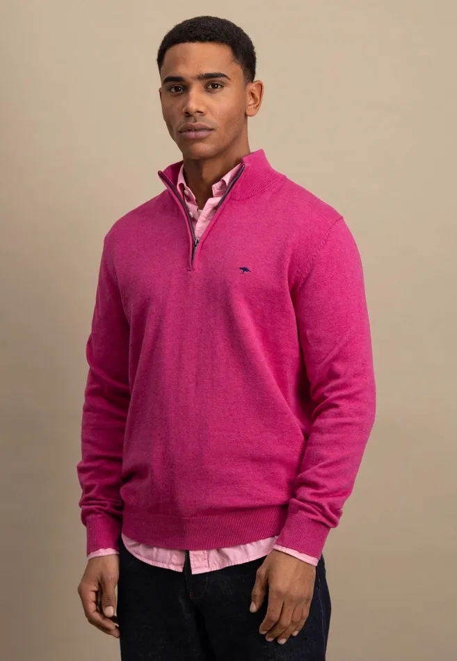 Sweater Men FYNCHHATTON Knitting Sweater With A Troyer Collar Poppy Redstrong Bluesummer Breezesplashy Oceanturf Greenmalagajade