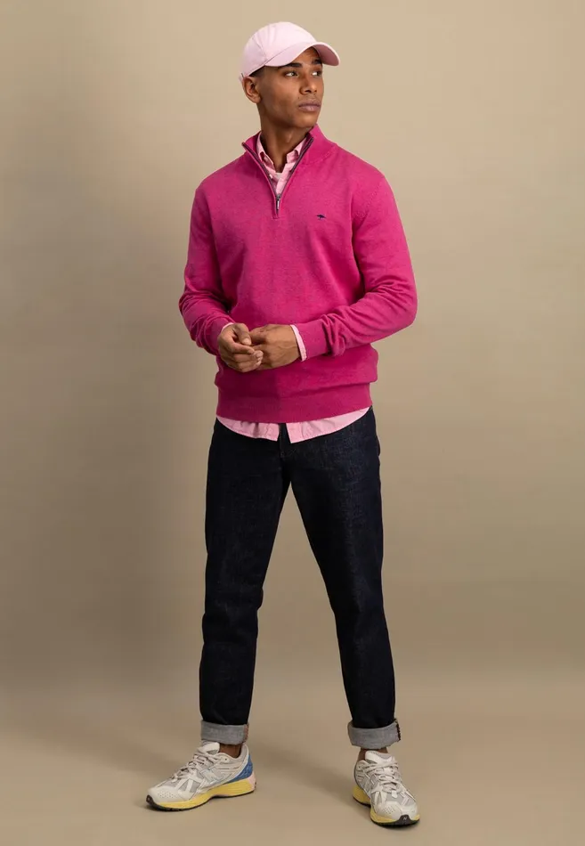 Sweater Men FYNCHHATTON Knitting Sweater With A Troyer Collar Poppy Redstrong Bluesummer Breezesplashy Oceanturf Greenmalagajade