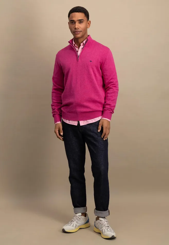 Sweater Men FYNCHHATTON Knitting Sweater With A Troyer Collar Poppy Redstrong Bluesummer Breezesplashy Oceanturf Greenmalagajade