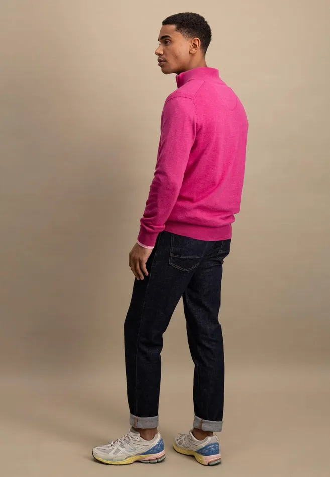 Sweater Men FYNCHHATTON Knitting Sweater With A Troyer Collar Poppy Redstrong Bluesummer Breezesplashy Oceanturf Greenmalagajade