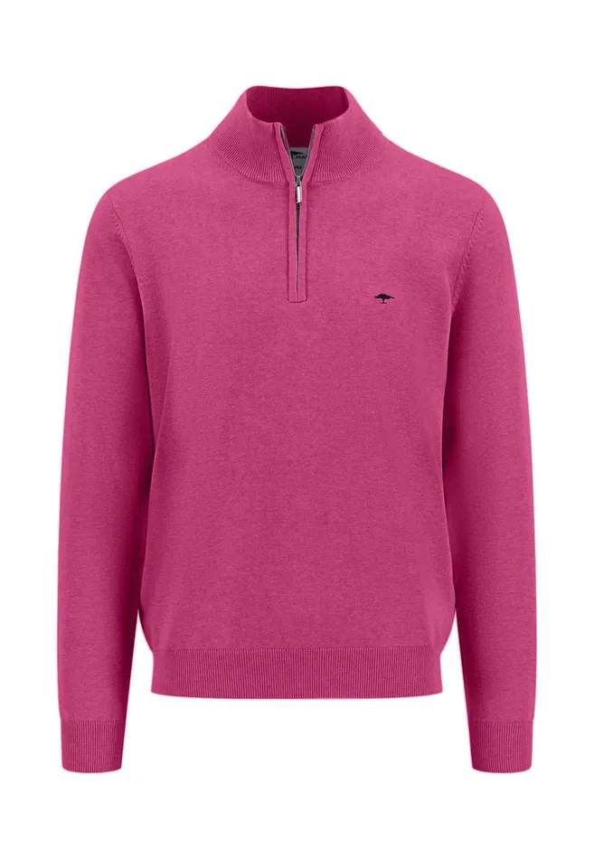 Sweater Men FYNCHHATTON Knitting Sweater With A Troyer Collar Poppy Redstrong Bluesummer Breezesplashy Oceanturf Greenmalagajade