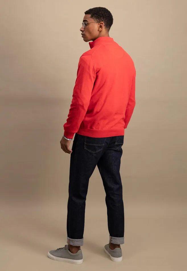 Sweater Men FYNCHHATTON Knitting Sweater With A Troyer Collar Poppy Redstrong Bluesummer Breezesplashy Oceanturf Greenmalagajade
