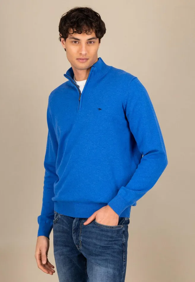 Sweater Men FYNCHHATTON Knitting Sweater With A Troyer Collar Poppy Redstrong Bluesummer Breezesplashy Oceanturf Greenmalagajade