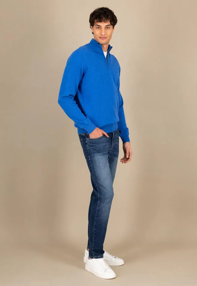 Sweater Men FYNCHHATTON Knitting Sweater With A Troyer Collar Poppy Redstrong Bluesummer Breezesplashy Oceanturf Greenmalagajade