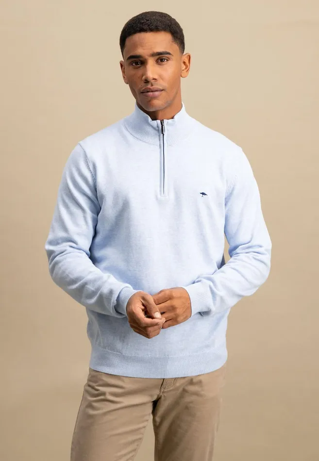 Sweater Men FYNCHHATTON Knitting Sweater With A Troyer Collar Poppy Redstrong Bluesummer Breezesplashy Oceanturf Greenmalagajade
