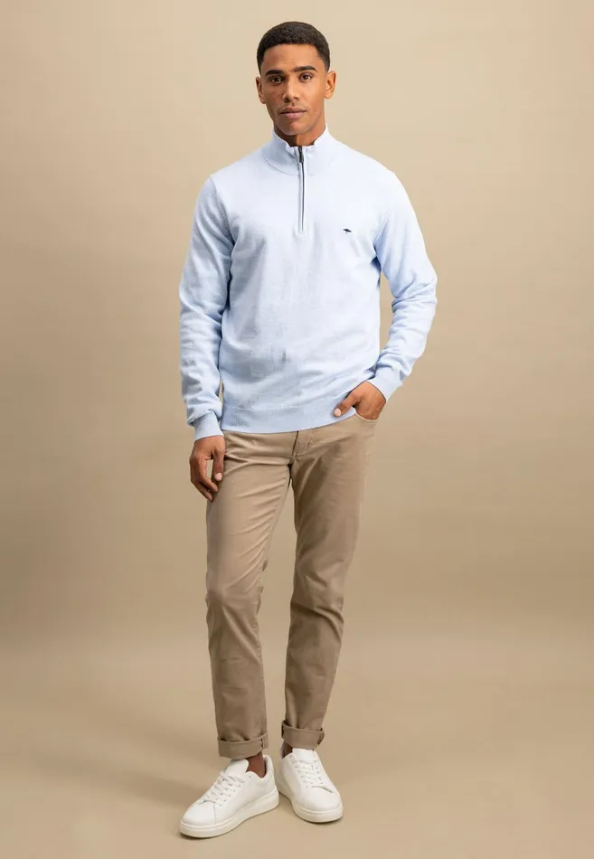 Sweater Men FYNCHHATTON Knitting Sweater With A Troyer Collar Poppy Redstrong Bluesummer Breezesplashy Oceanturf Greenmalagajade