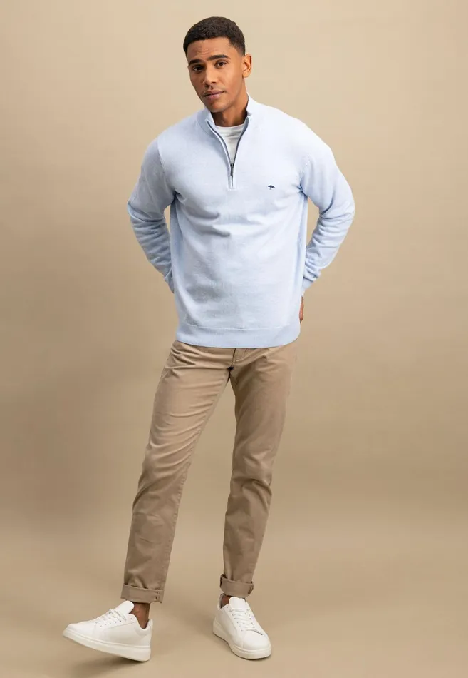 Sweater Men FYNCHHATTON Knitting Sweater With A Troyer Collar Poppy Redstrong Bluesummer Breezesplashy Oceanturf Greenmalagajade