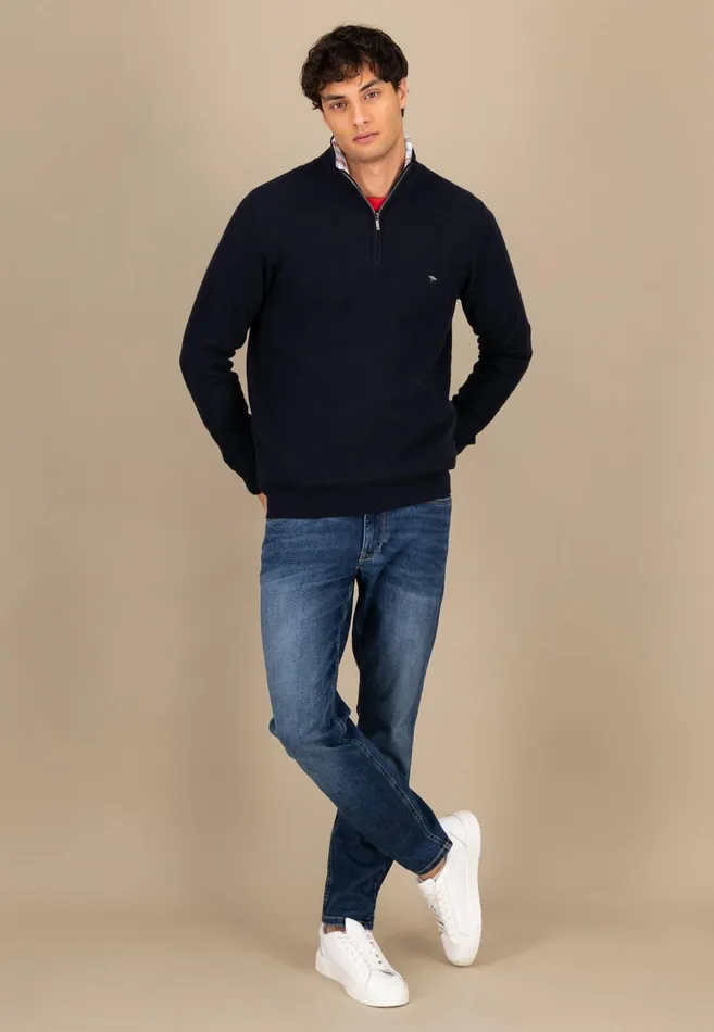 Sweater Men FYNCHHATTON Sweaters With A Cotton Collar Tray Collar Navynew Offwhitepoppy Redturf Greenstrong Bluenight