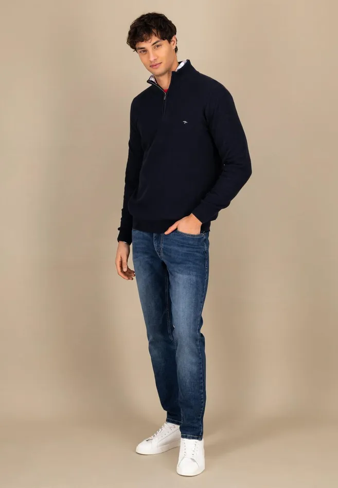 Sweater Men FYNCHHATTON Sweaters With A Cotton Collar Tray Collar Navynew Offwhitepoppy Redturf Greenstrong Bluenight