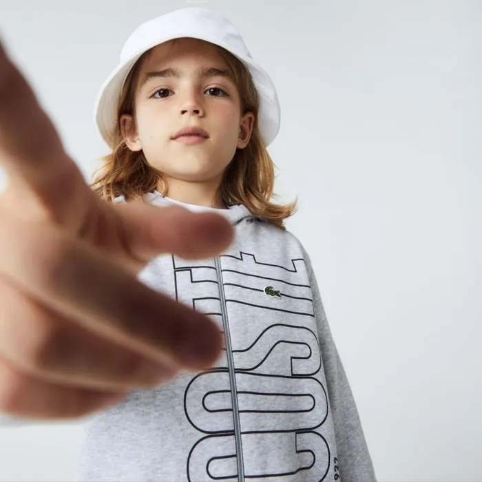 Sweaters and Sweatshirts Kids Lacoste Kids039 Branded ZipUp Hoodie Grey Chine Cca