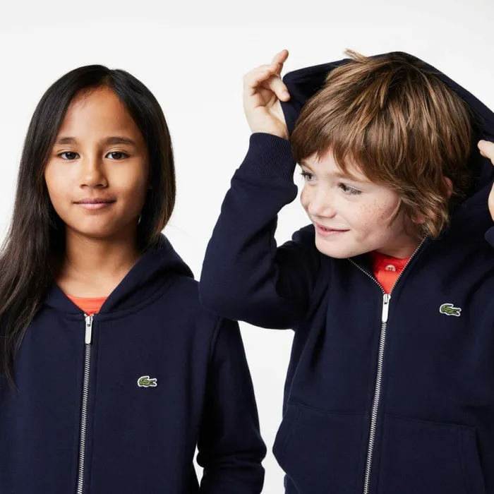 Sweaters and Sweatshirts Kids Lacoste Kids039 Kangaroo Pocket ZipUp Hoodie Navy Blue 166