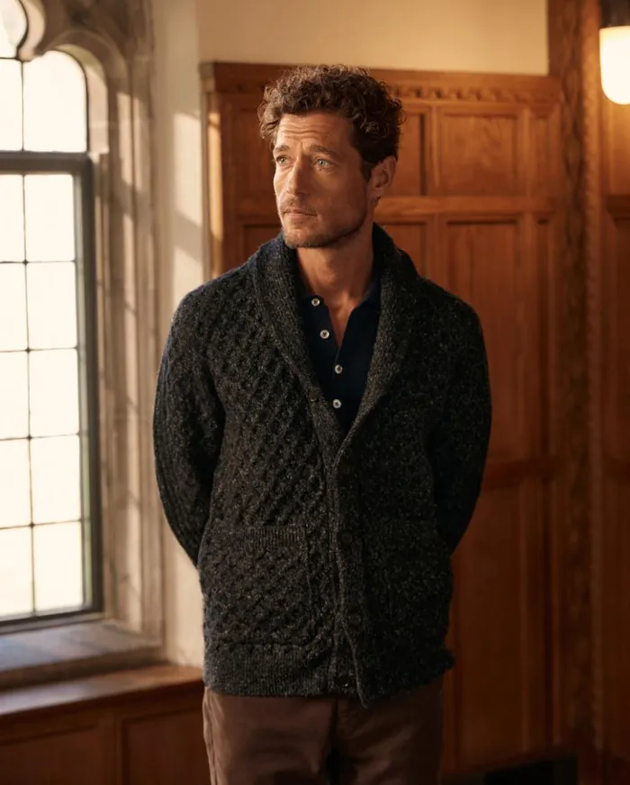 Sweaters and Sweatshirts Men Billy Reid Honeycomb Cardigan Charcoal