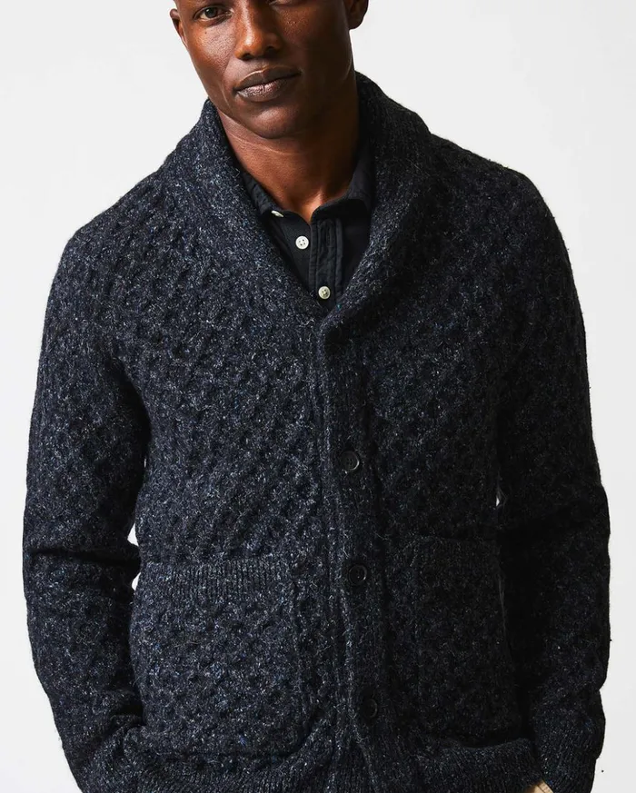 Sweaters and Sweatshirts Men Billy Reid Honeycomb Cardigan Charcoal