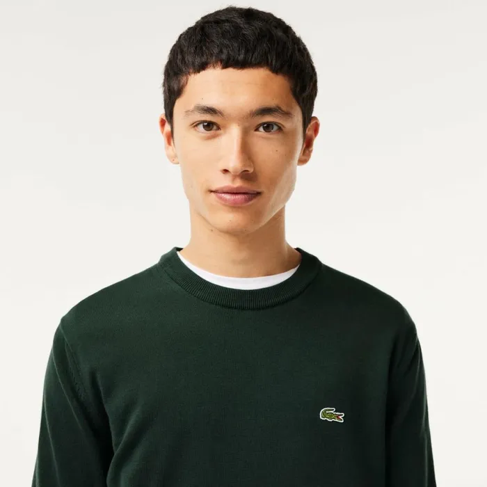 Sweaters and Sweatshirts Men Lacoste Crew Neck Cotton Sweater Forest Green Yzp