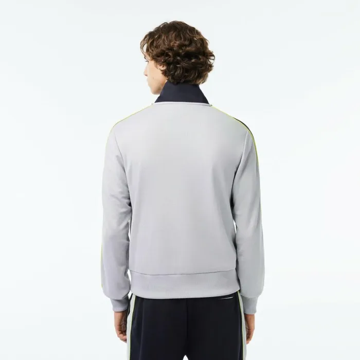 Sweaters and Sweatshirts Men Lacoste Men039s Colorblock Ripstop Piqu ZipUp Sweatshirt Grey Navy Blue Flashy Yellow Izu