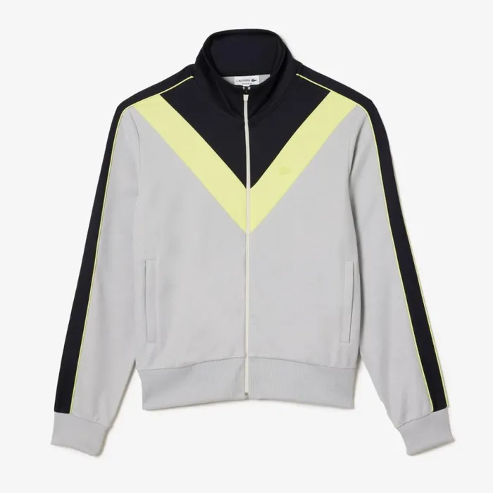 Sweaters and Sweatshirts Men Lacoste Men039s Colorblock Ripstop Piqu ZipUp Sweatshirt Grey Navy Blue Flashy Yellow Izu