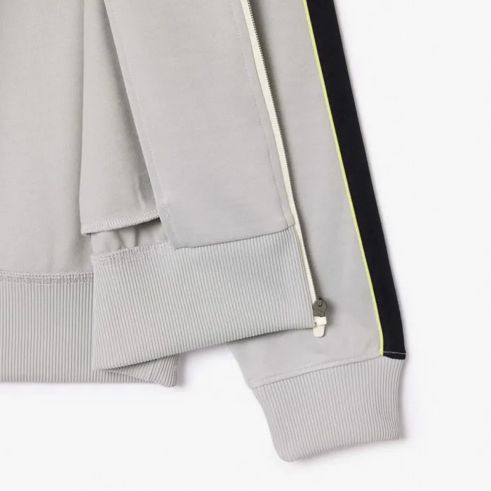 Sweaters and Sweatshirts Men Lacoste Men039s Colorblock Ripstop Piqu ZipUp Sweatshirt Grey Navy Blue Flashy Yellow Izu