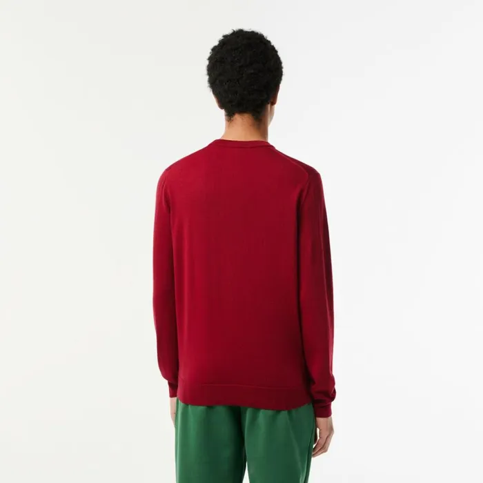 Sweaters and Sweatshirts Men Lacoste Men039s Crew Neck Merino Wool Sweater Bordeaux 476