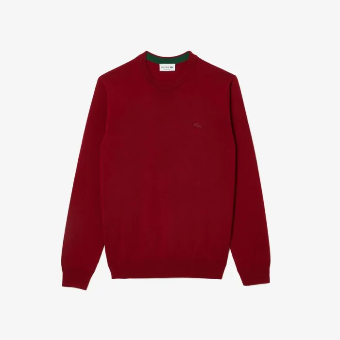 Sweaters and Sweatshirts Men Lacoste Men039s Crew Neck Merino Wool Sweater Bordeaux 476