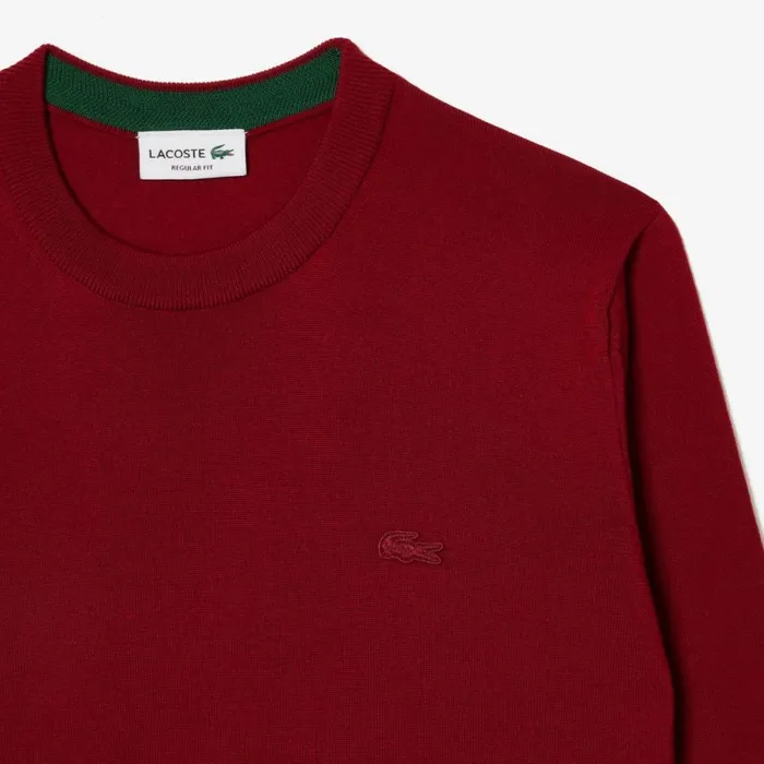Sweaters and Sweatshirts Men Lacoste Men039s Crew Neck Merino Wool Sweater Bordeaux 476