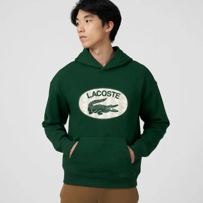 Sweaters and Sweatshirts Men Lacoste Men039s Loose Fit Monogram Hoodie Pine Green 132