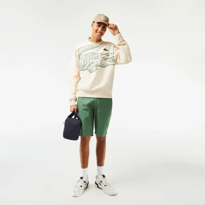 Sweaters and Sweatshirts Men Lacoste Mens Crew Neck Loose Fit Croc Print Sweatshirt Cream Xfj