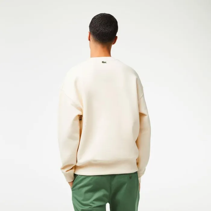 Sweaters and Sweatshirts Men Lacoste Mens Crew Neck Loose Fit Croc Print Sweatshirt Cream Xfj