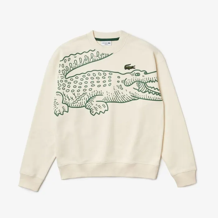 Sweaters and Sweatshirts Men Lacoste Mens Crew Neck Loose Fit Croc Print Sweatshirt Cream Xfj