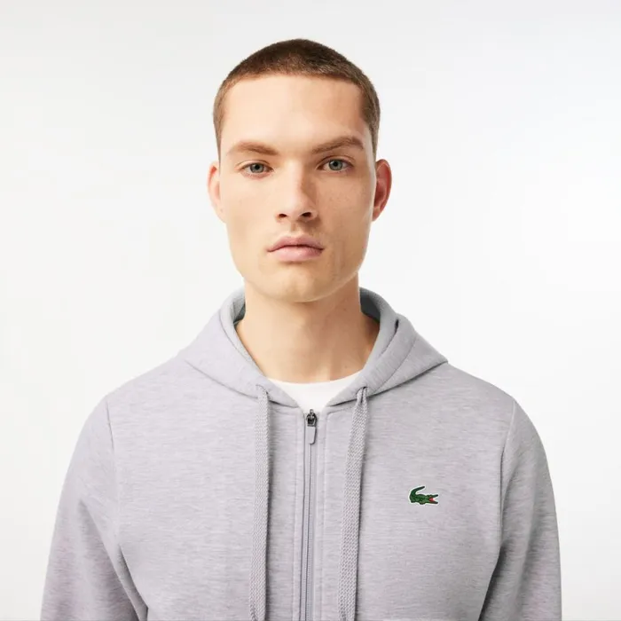 Sweaters and Sweatshirts Men Lacoste Mens Sport Mesh Panels Hoodie Grey Chine Light Grey 9ya