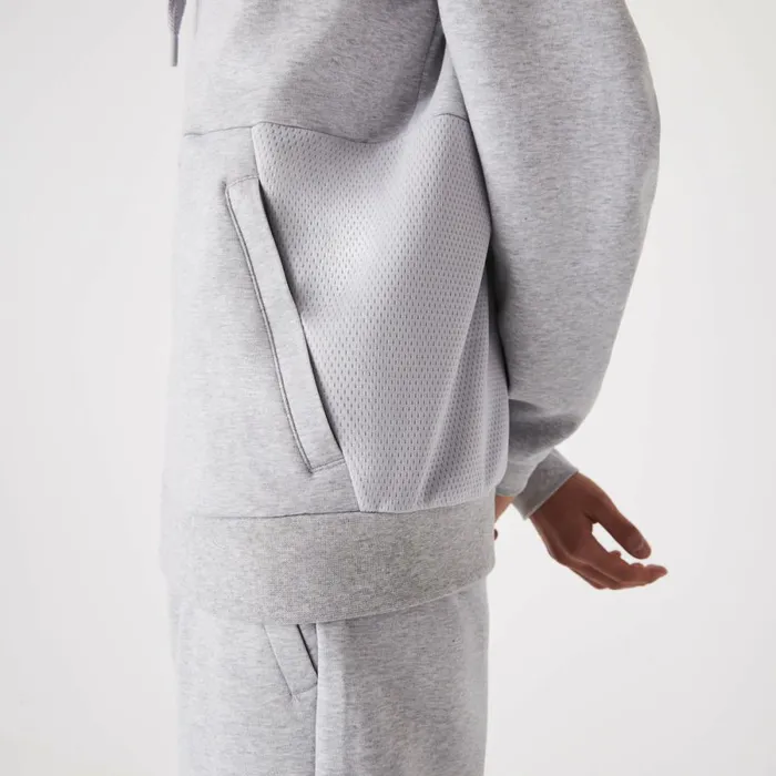 Sweaters and Sweatshirts Men Lacoste Mens Sport Mesh Panels Hoodie Grey Chine Light Grey 9ya