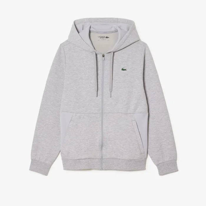 Sweaters and Sweatshirts Men Lacoste Mens Sport Mesh Panels Hoodie Grey Chine Light Grey 9ya