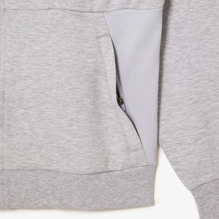 Sweaters and Sweatshirts Men Lacoste Mens Sport Mesh Panels Hoodie Grey Chine Light Grey 9ya