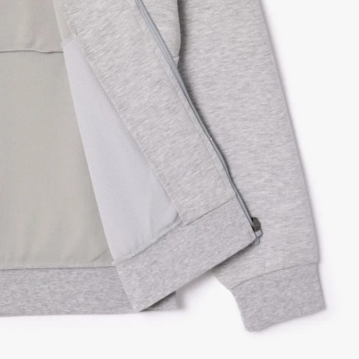 Sweaters and Sweatshirts Men Lacoste Mens Sport Mesh Panels Hoodie Grey Chine Light Grey 9ya