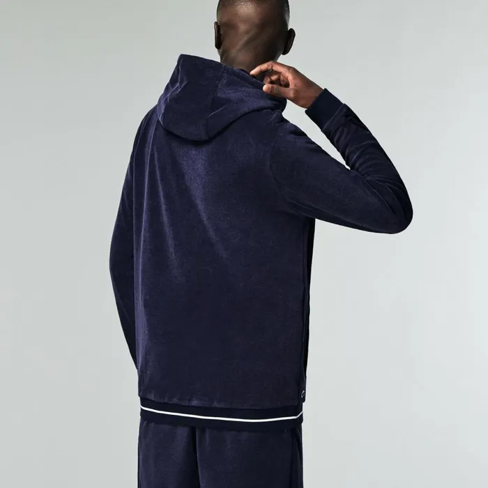 Sweaters and Sweatshirts Men Lacoste Mens Terrycloth ZipUp Lounge Sweatshirt Navy Blue 166