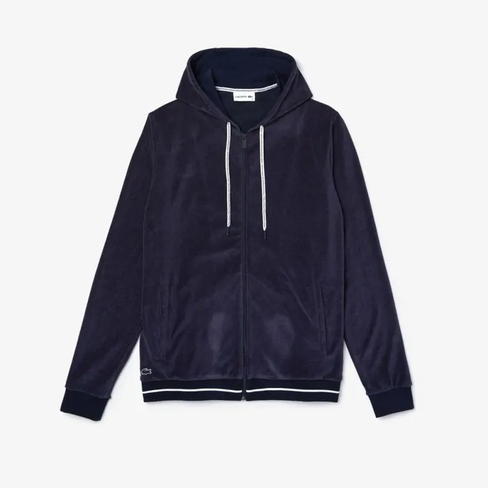 Sweaters and Sweatshirts Men Lacoste Mens Terrycloth ZipUp Lounge Sweatshirt Navy Blue 166