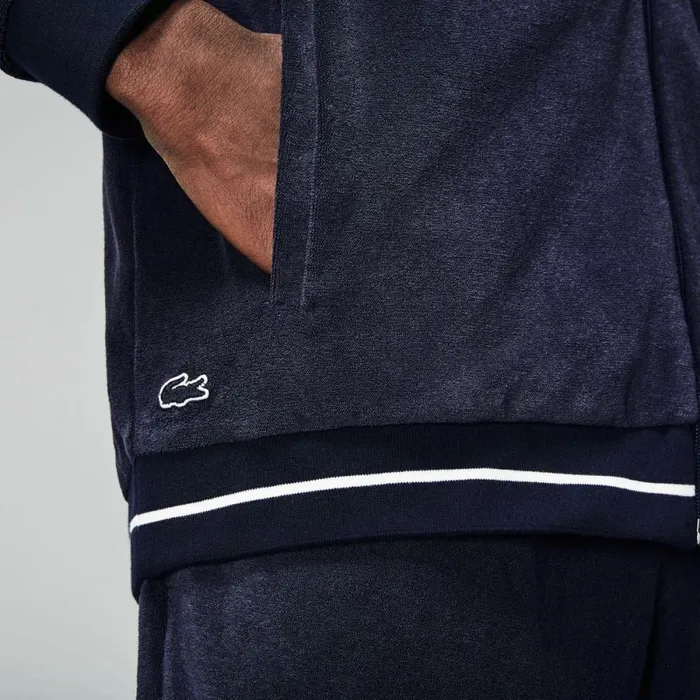 Sweaters and Sweatshirts Men Lacoste Mens Terrycloth ZipUp Lounge Sweatshirt Navy Blue 166