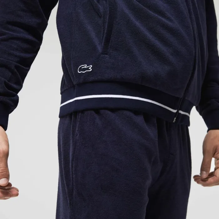 Sweaters and Sweatshirts Men Lacoste Mens Terrycloth ZipUp Lounge Sweatshirt Navy Blue 166