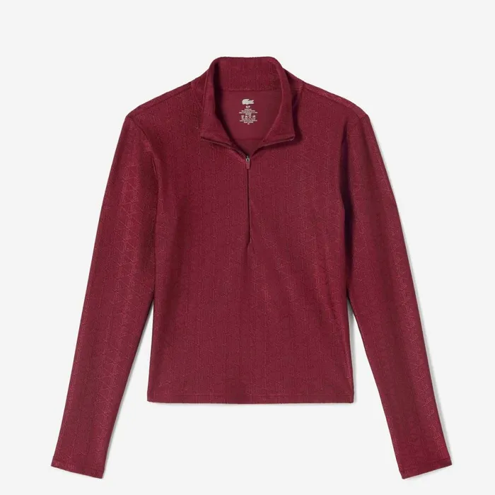 Sweaters and Sweatshirts Women Lacoste Women039s Lacoste X Bandier Monogram Print HalfZip Bordeaux Yup